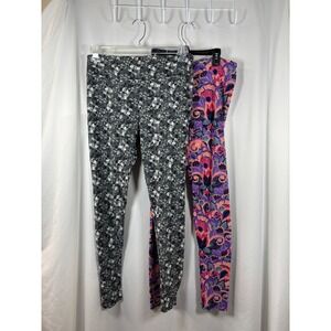 LuLaRoe Leggings Bundle Tall & Curvy TC Floral Paisley Grey Purple 2 Pack